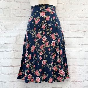 ModCloth Vintage Repro 40s Style Navy Floral Swing Skirt S High Waist Twee